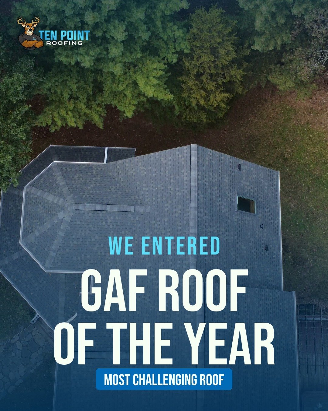 Slide 1 of 5: drone view of the finished roof with the octagon, We entered GAF Roof of the Year, Most Challenging Roof