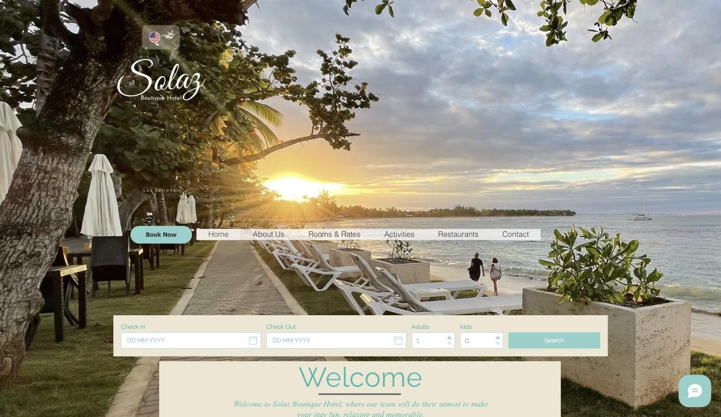 Solaz Boutique Hotel homepage, live